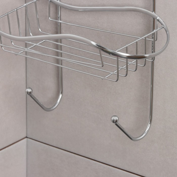 Полка 2-х ярусная на присоске Доляна «Волна», 25×11×45 см, 2 крючка, цвет хромированный Полка 2-х ярусная на присоске Доляна «Волна», 25×11×45 см, 2 крючка, цвет хромированный