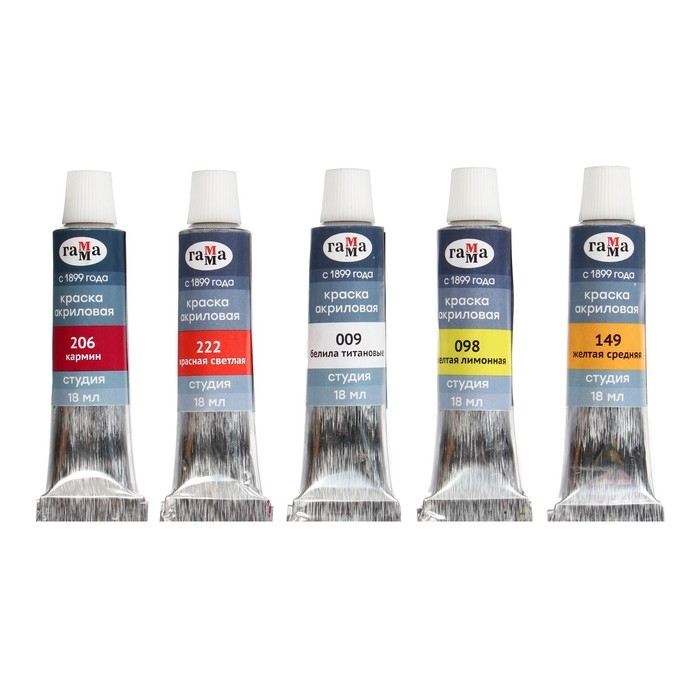 Краска акриловая в тубе, набор 10 цветов х 18 мл, Гамма "Студия", морозостойкая, в картонной коробке, 181020214
