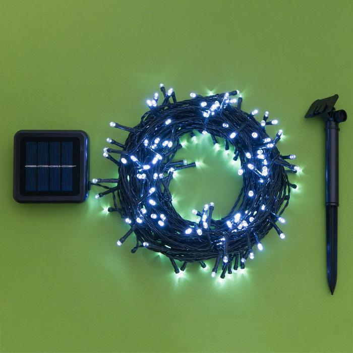 Гирлянда &laquo;Нить&raquo; 20 м, IP44, тёмная нить, 200 LED, свечение белое, 2 режима, солнечная батарея