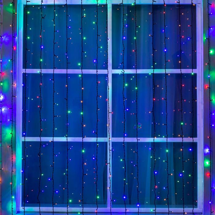 Гирлянда &laquo;Занавес&raquo; 2 &times; 6 м, IP44, УМС, тёмная нить, 1440 LED, свечение мульти, 220 В