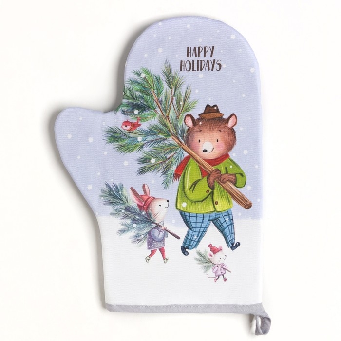 Новый год.Варежка-прихватка "Magic winter" 20х27см,саржа, 100% х/л, ватин 250г/м2