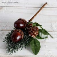Декор "Зимнее очарование" два жёлудя с шишкой на ветке, 15 см Декор "Зимнее очарование" два жёлудя с шишкой на ветке, 15 см