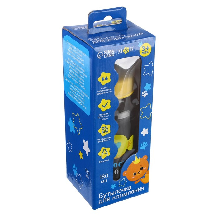 Бутылочка для кормления стекло &laquo;Мишка Принц&raquo;, классическое горло, средний поток, 180 мл., от 3 мес.
