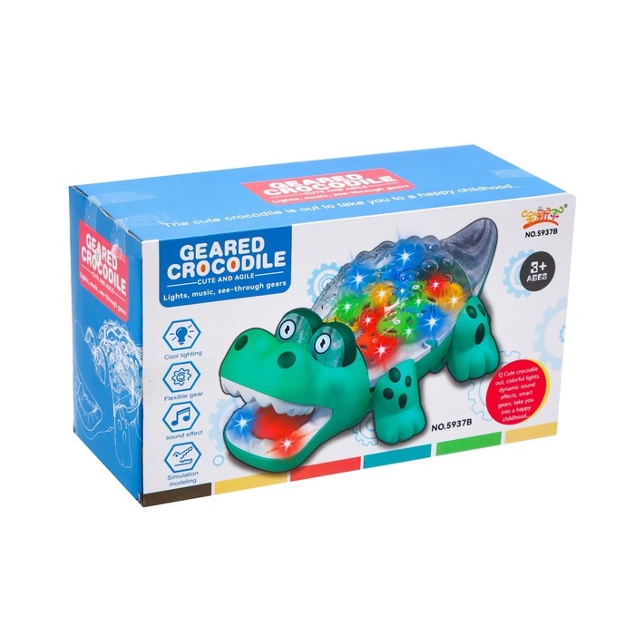 Крокодил «Шестерёнки», свет и звук, работает от батареек, цвет зелёный Крокодил «Шестерёнки», свет и звук, работает от батареек, цвет зелёный