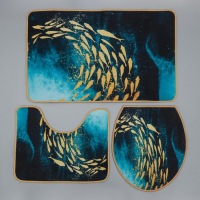 Коврики для ванной и туалета Доляна &laquo;Рыбки&raquo;, 3 шт: 50&times;80 см, 50&times;40 см, 40&times;43 см