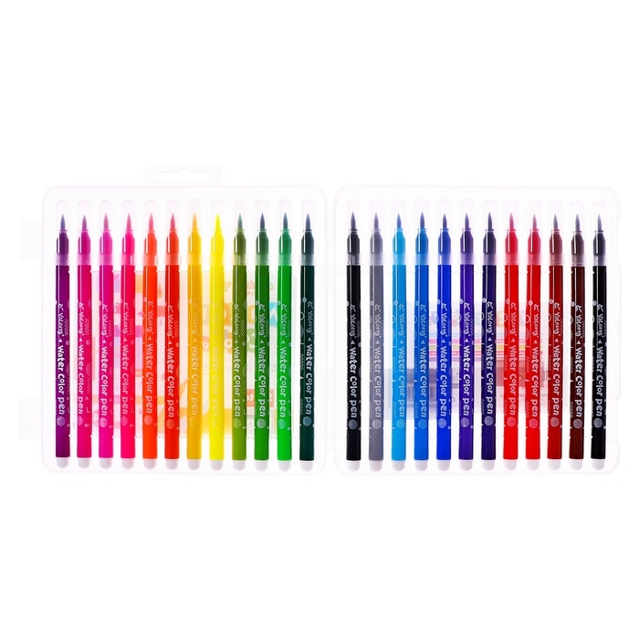 Набор акварельных маркеров 24 цвета с наконечником кистью в пластиковом пенале