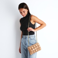 Сумка-клатч на молнии, длинная цепь, цвет коричневый