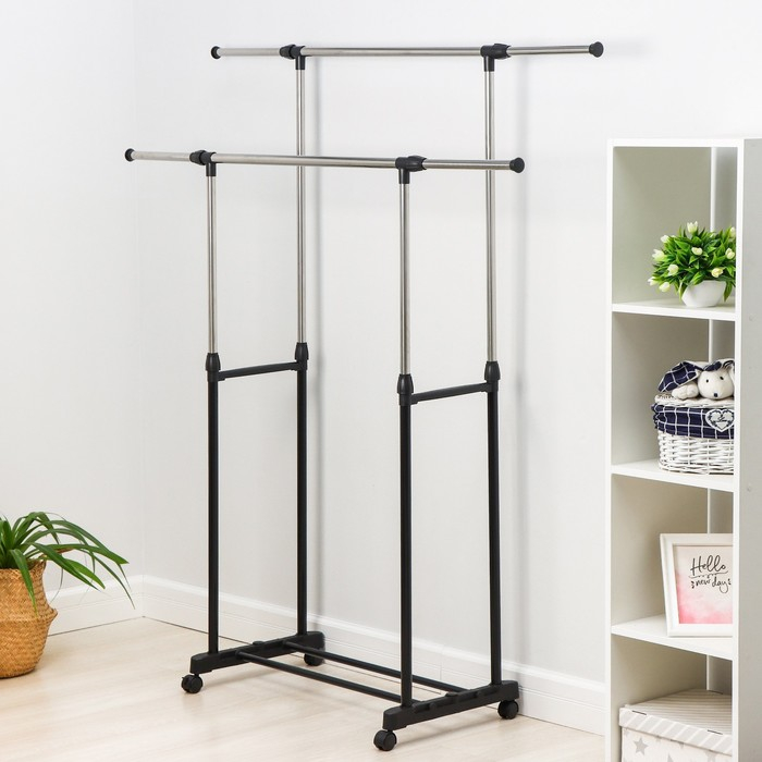 Стойка - вешалка напольная для одежды Доляна, телескопическая, 2 перекладины, 80(145) &times; 43 &times; 90(160) см