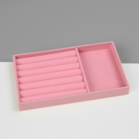 Подставка для украшения 3 ячейки и 6 полос для колец, флок, 21&times;12,3&times;2,5 см, цвет розовый