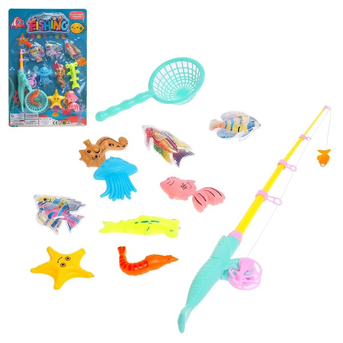 Рыбалка &laquo;Морские жители&raquo; 9 рыбок, удочка, сачок