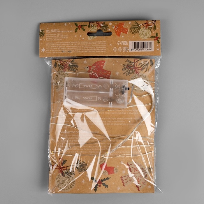 Гирлянда &laquo;Нить&raquo; 2 м роса с насадками &laquo;Прищепка-снеговик&raquo;, IP20, серебристая нить, 20 LED, батарейки ААх2 (нет в комплекте), свечение тёплое белое