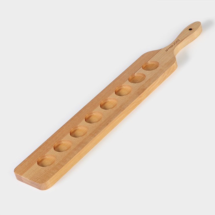 Доска для подачи шотов с ручкой, 60&times;9&times;1,8 см, на 8 рюмок, диаметр ячеек 3,9 см, с пропиткой, берёза