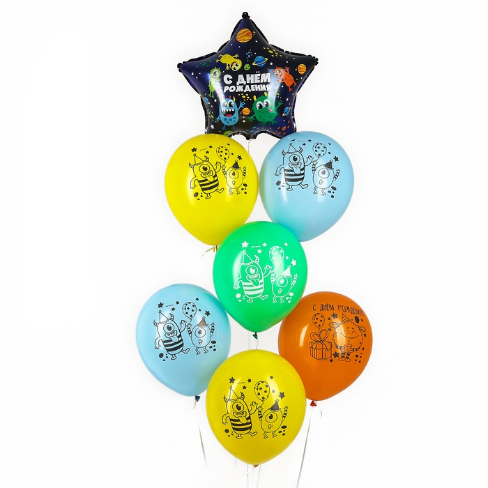 Набор воздушных шаров «Монстрики», латекс, фольга, 7 шт., МИКС Набор воздушных шаров «Монстрики», латекс, фольга, 7 шт., МИКС