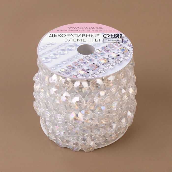 Бусы на нитях, с голографией, 10 мм, 9 &plusmn; 1 м, цвет прозрачный