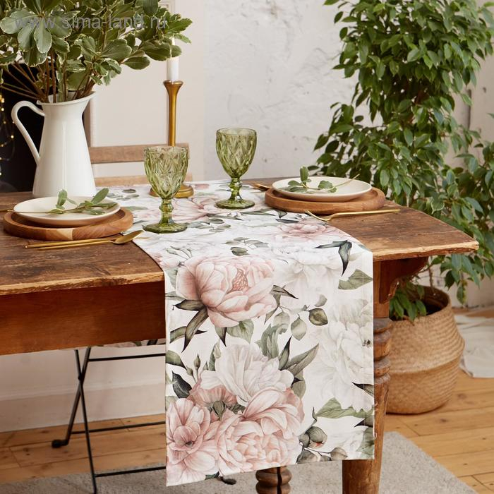 Дорожка на стол "Этель" Пионы 40х145 +/-5 см, 100% хлопок, саржа 190 г/м2