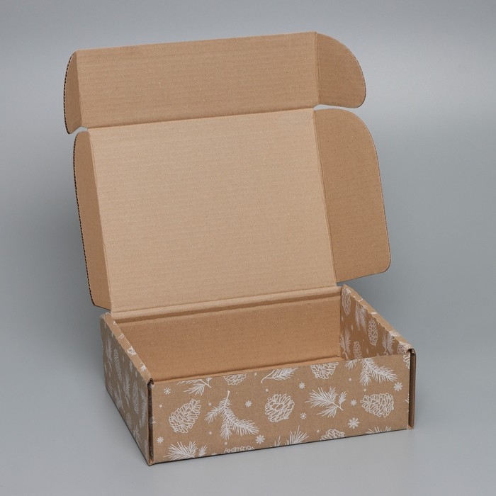 Коробка новогодняя складная &laquo;Шишки&raquo;, бурый, 27 х 21 х 9 см, Новый год