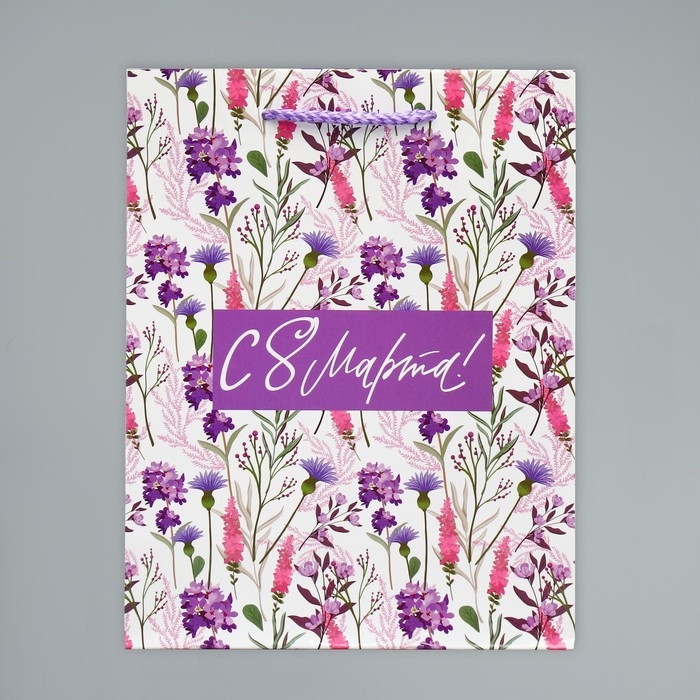 Пакет подарочный ламинированный, упаковка, &laquo;С 8 марта!&raquo;, MS 18 х 23 х 8 см