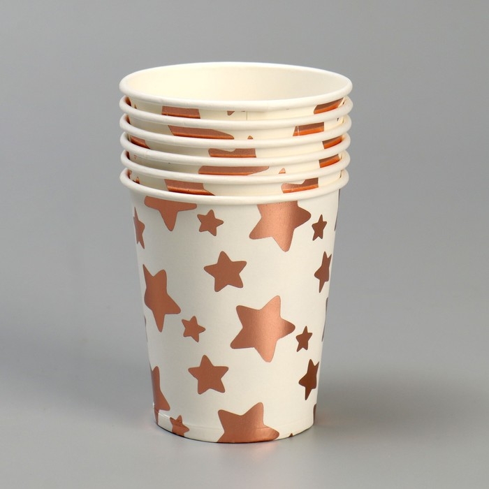 Стакан бумажный &laquo;Звёзды&raquo;, набор, 6 шт., цвет розовое золото