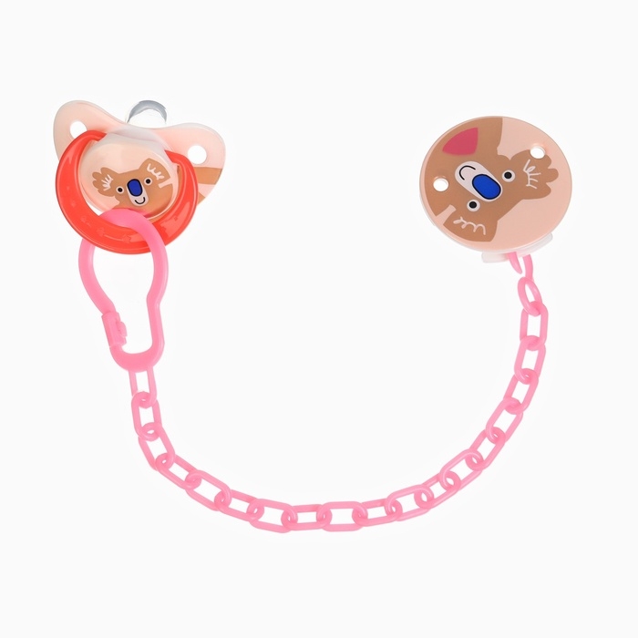 Набор: Соска - пустышка с держателем «Коала», классичекая, +6 мес, цвет коралловый Набор: Соска - пустышка с держателем «Коала», классичекая, +6 мес, цвет коралловый