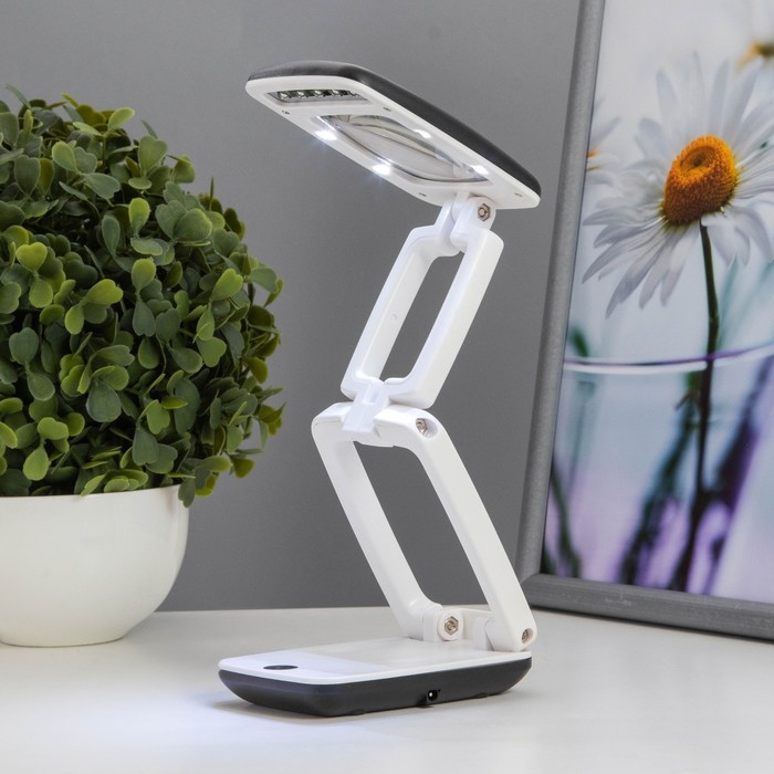 Настольная лампа с лупой 3х Настольная лампа с лупой 3х "Раскладушка" LED 5Вт 3000К USB бело-черный 9х6,5х25см RISALUX