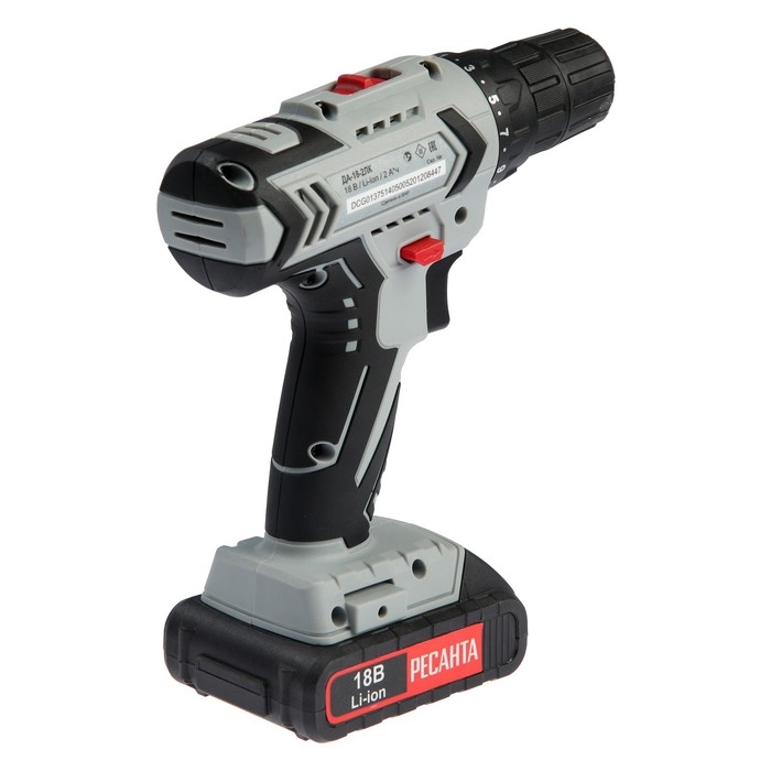 Дрель-шуруповерт Дрель-шуруповерт "Ресанта" ДА-18-2ЛК, 18 Вт, 2х2 Ач, Li-Ion, 50 Нм, 400/1400 об/мин