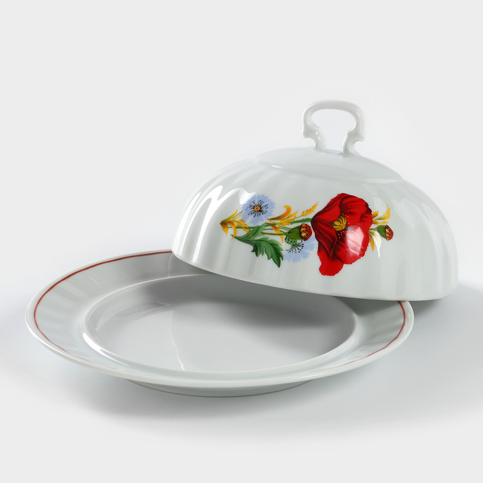 Маслёнка фарфоровая &laquo;Маки красные&raquo;, 500 мл