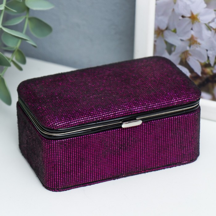 Шкатулка кожзам для украшений Шкатулка кожзам для украшений "Мелкие квадратики. Фиолет" 6х7х12 см