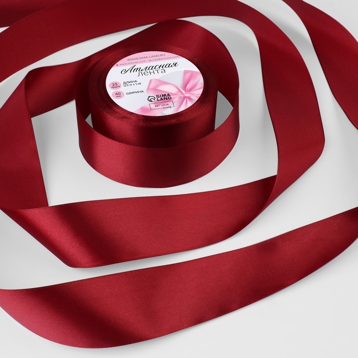 Лента атласная, 40 мм × 23 ± 1 м, цвет бордовый №48 Лента атласная, 40 мм × 23 ± 1 м, цвет бордовый №48