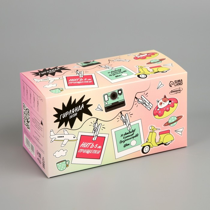 Гирлянда &laquo;Нить&raquo; 5 м с насадками &laquo;Прищепки&raquo;, IP20, прозрачная нить, 30 LED, свечение белое, 8 режимов, 220 В