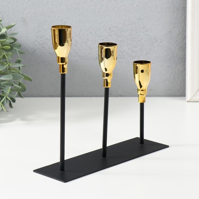 Подсвечник металл на 3 свечи "Ахиллес" чёрный с золотом 20х6х18 см