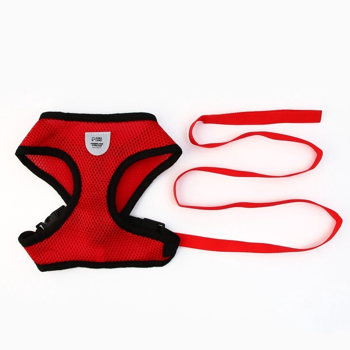 Шлейка дышащая с поводком и светоотражающей нашивкой, L, ОШ 35, ОГ 38-50, красная