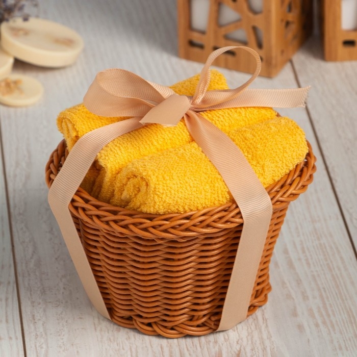 Набор махровых декоративных салфеток Этель Набор махровых декоративных салфеток Этель "Вид 1" 30х30см-3шт, цвет жёлтый, 100% хлопок