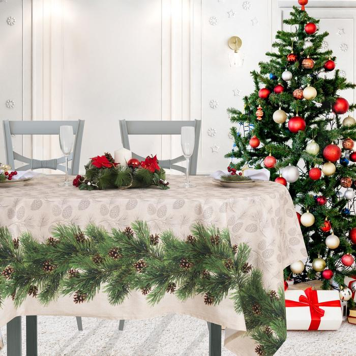 Скатерть "Этель" Еловые ветви 220х148+/- 3см, 100% хлопок, саржа 190 гр/м2