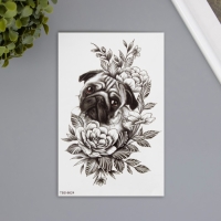 Татуировка на тело цветная "Мопс в цветах" 12х19 см Татуировка на тело цветная "Мопс в цветах" 12х19 см