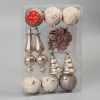 Ёлочные игрушки, пластик, набор 13 шт "Изыски праздника" белый золото Ёлочные игрушки, пластик, набор 13 шт "Изыски праздника" белый золото