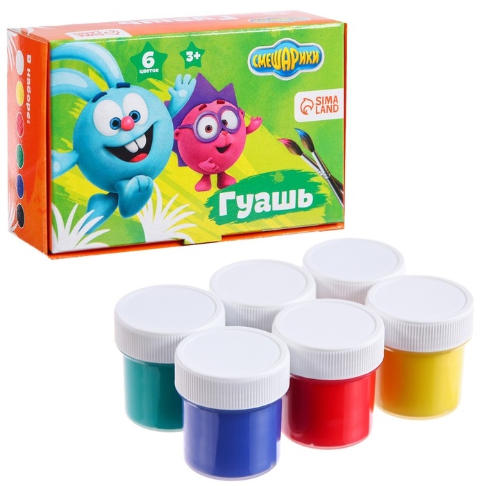 Гуашь 6 цветов по 20 мл, «Смешарики», карамельная Гуашь 6 цветов по 20 мл, «Смешарики», карамельная