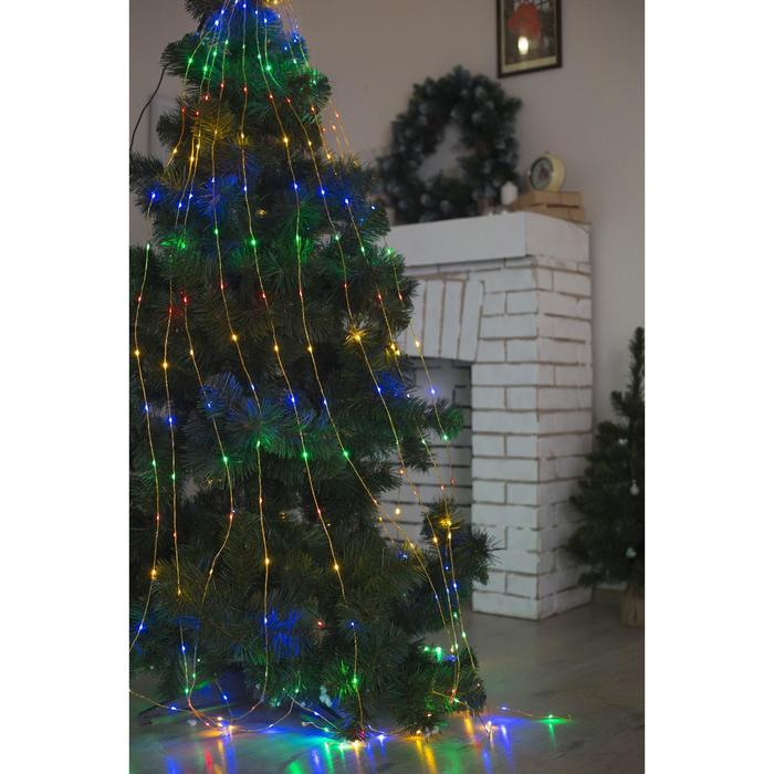 Гирлянда &laquo;Конский хвост&raquo; 15 нитей по 2 м, IP20, золотистая нить, 300 LED, свечение мульти, 220 В