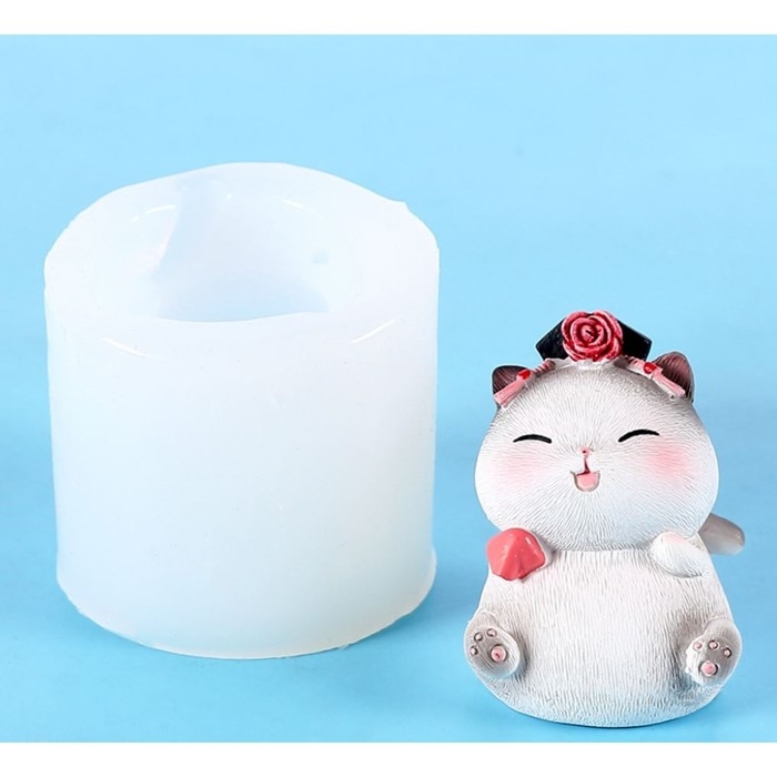 Молд силикон 3D Молд силикон 3D "Котик с розой в головном уборе" 5,1х5,1х4,9 см