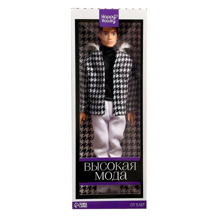 Кукла-модель &laquo;Высокая мода&raquo;, чёрно-белое пальто
