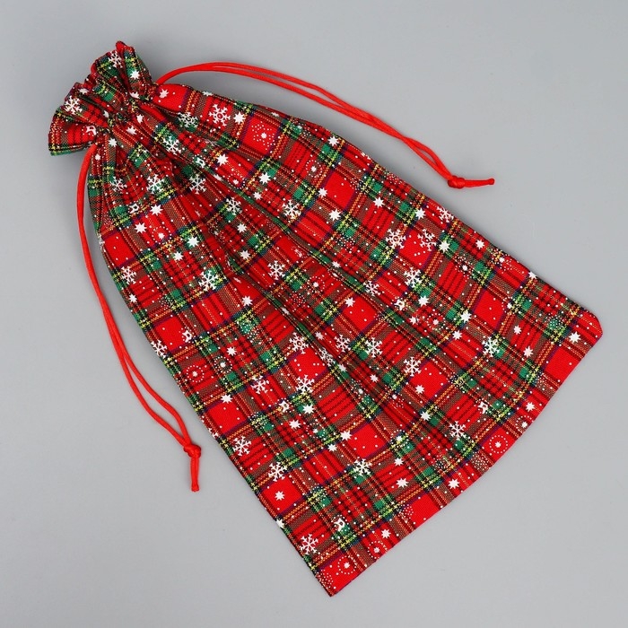 Мешочек подарочный холща &laquo;Новогодняя клетка&raquo;, снежинки, 20 х 30 см +/- 1.5 см, Новый год