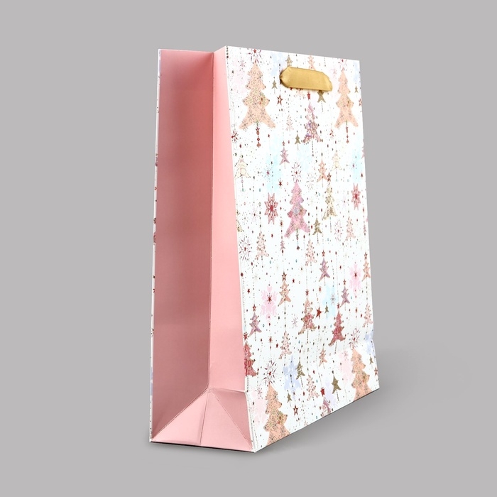 Пакет подарочный новогодний ламинированный &laquo;Ёлочки&raquo;, M 30 х 26 х 9 см