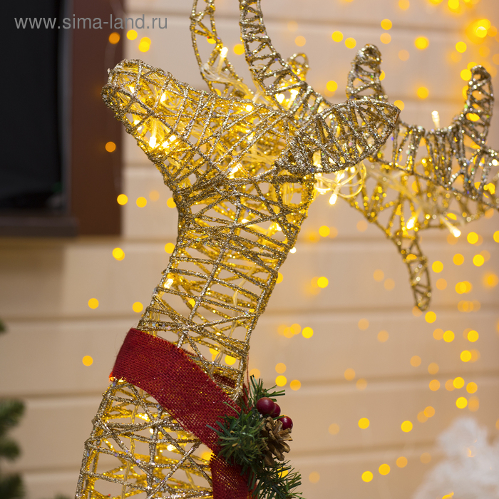 Светодиодная фигура &laquo;Олень золотистый&raquo; 70 &times; 120 &times; 30 см, металл, 220 В, свечение тёплое белое