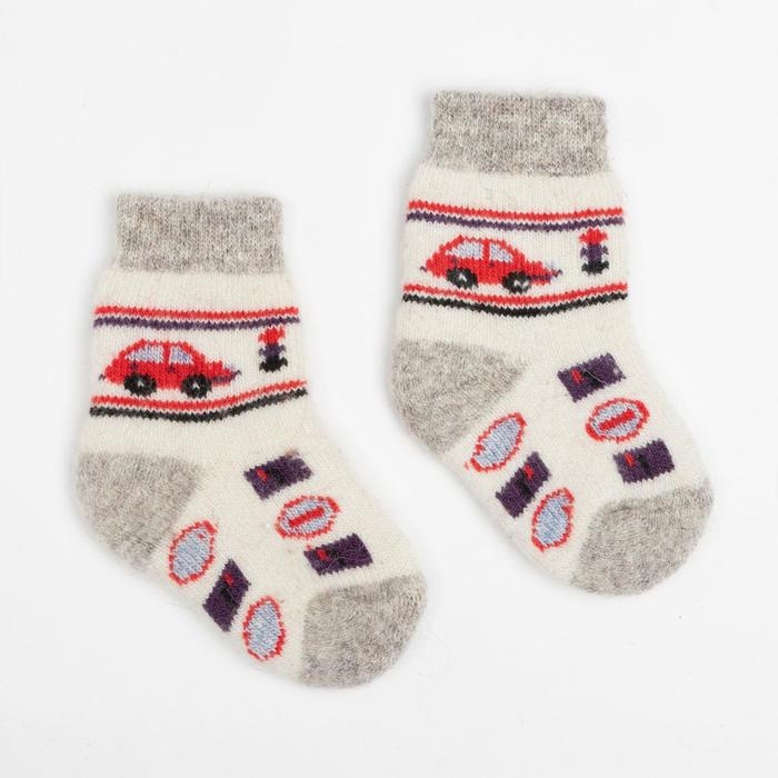 Носки детские шерстяные &laquo;Автомобильчик&raquo;, цвет белый, размер 10