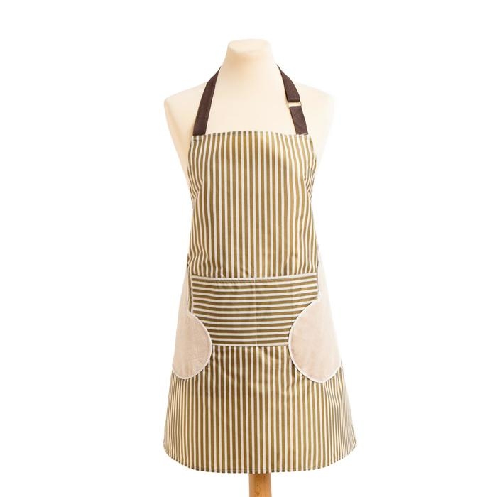 Фартук Доляна с карманами в полоску цв.зеленый, 70*65 см, 100% п/э