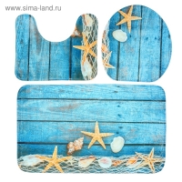 Набор ковриков для ванной и туалета Доляна &laquo;Морские звёзды&raquo;, 3 шт: 35&times;39, 40&times;50, 45&times;75 см