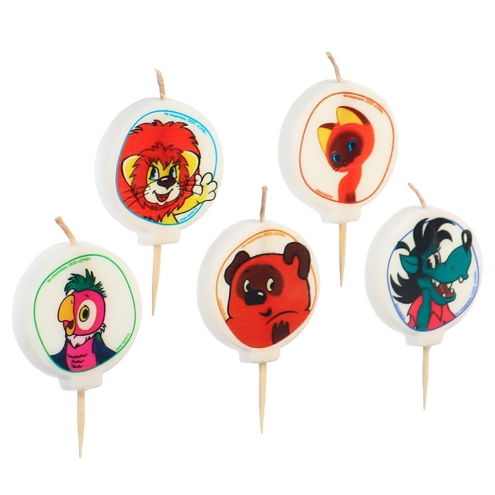 Свеча для торта Свеча для торта "С Днем Рождения!", 5 штук, Союзмультфильм