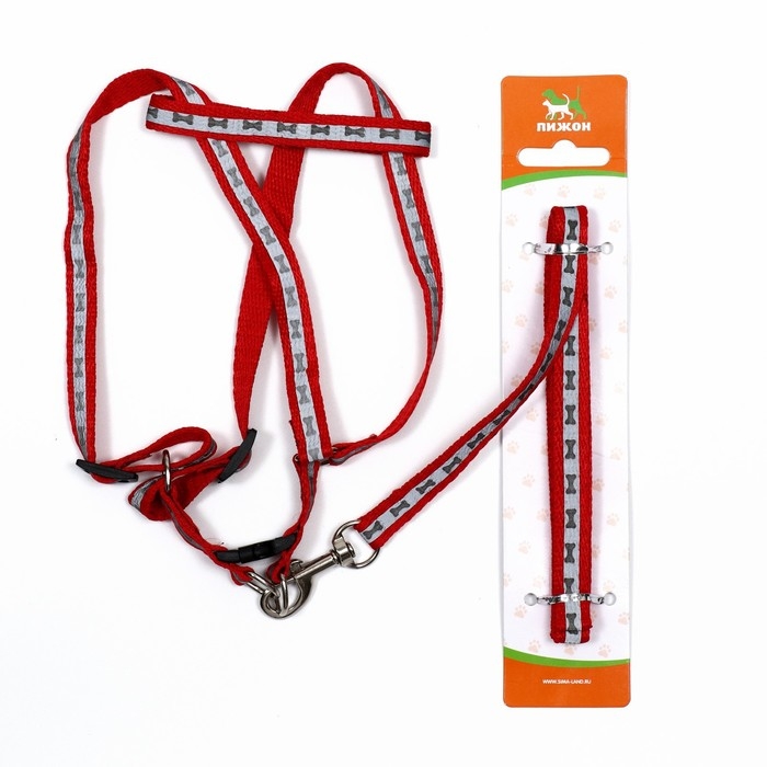 Комплект светоотражающий Комплект светоотражающий "Косточки", поводок 1 х 120 см (ОШ 26-42 см ,ОГ 26-42 см) красный