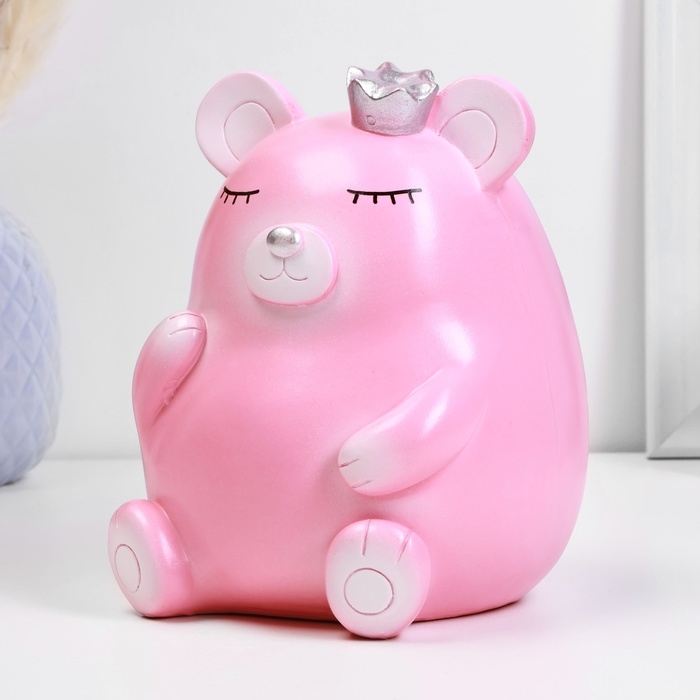 Копилка "Медведь с короной" розовая, 17см