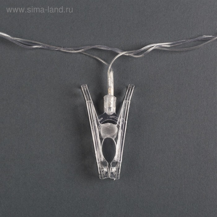 Гирлянда &laquo;Нить&raquo; 4.5 м с насадками &laquo;Прищепки&raquo;, IP20, прозрачная нить, 20 LED, свечение RG/RB, мигание, 220 В