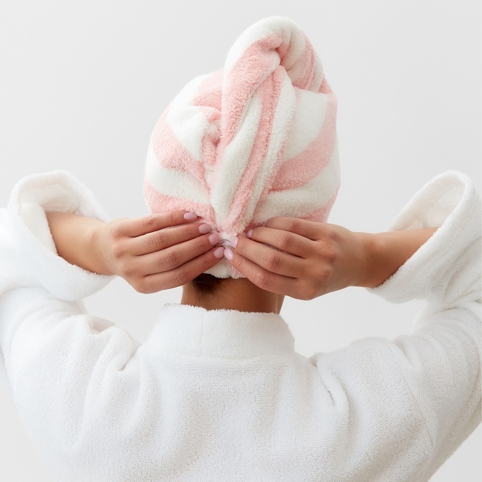 Чалма для сушки волос Этель &laquo;Полоски&raquo;, цв.розовый, 65*25 см, 100% п/э